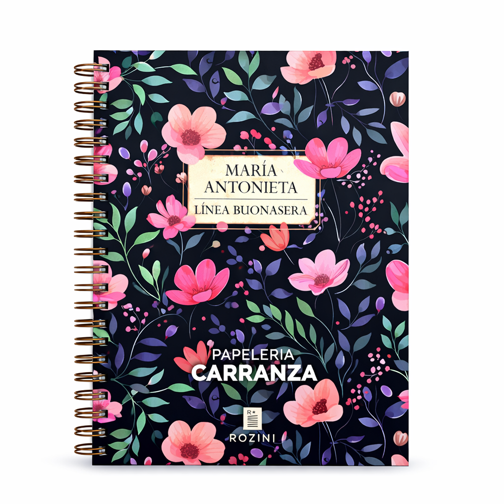 CUADERNOS C/ ESPIRAL 15 X 21 ” MARÍA ANTONIETA (FLORES) ” 90 Hojas RAYADAS c/ Diseño A5 TAPA SEMI RIGIDA