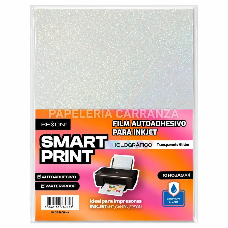 Resma de Film REXON Autoadhesivo - Holográfico Transparente Glitter - (Resistente al Agua) x 10 unidades