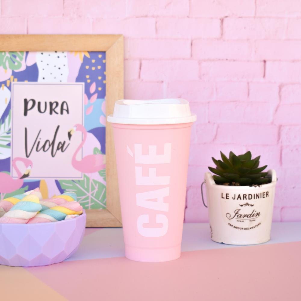 Vaso "Café ROSA PASTEL" con Tapa (Linea ECO) 500cc