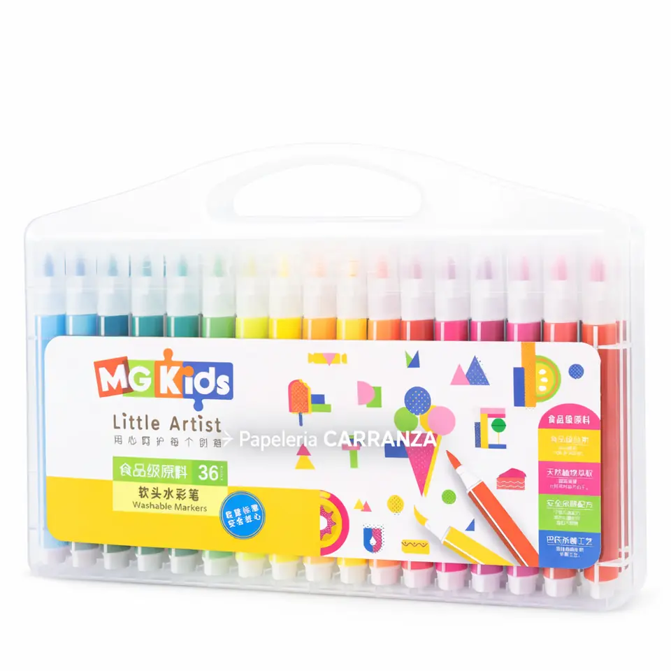 MARCADORES  MG KIDS - VALIJA X 36 - TRIANGULARES * MEJOR AGARRE * PUNTA TIPO PINCEL RIGIDO