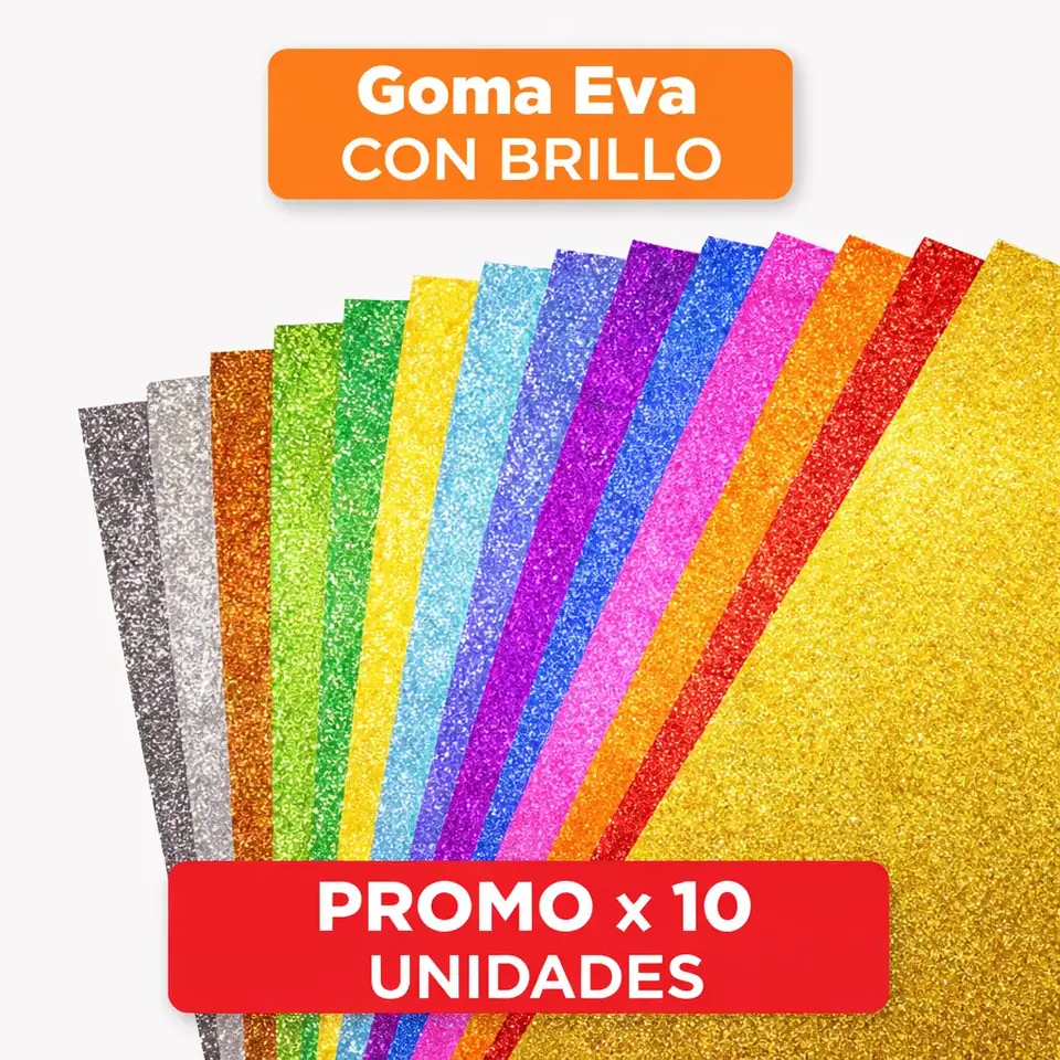 .||OFERTA EFECTIVO / TRANSFERENCIA|| PROMO GOMA EVA BRILLO X 10 UNIDADES (Pliego) GLITTER (copia)