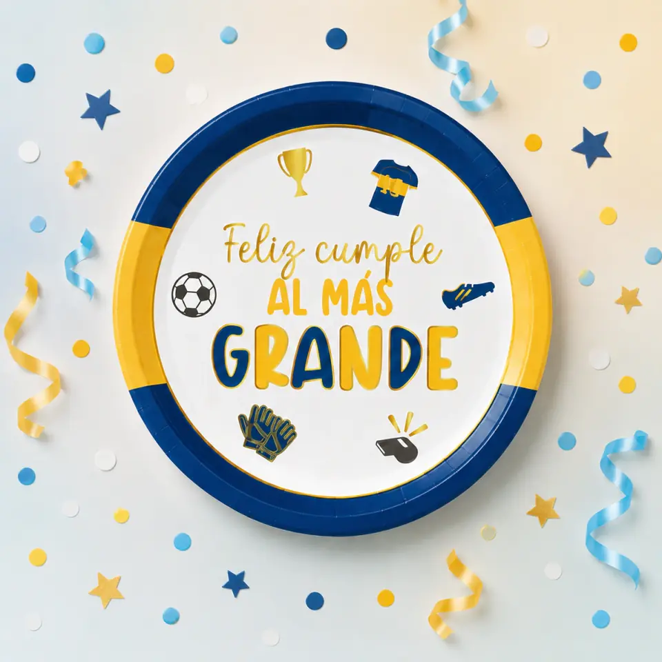 Platos Descartables - Feliz Cumple Boca Juniors al Mas Grande - x 10 unidades