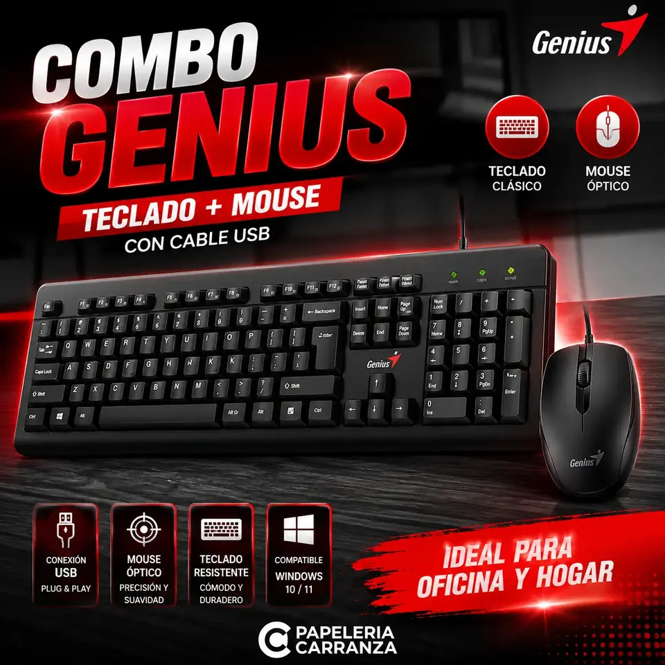 Combo GENIUS KM-160 Con Cable USB ( Teclado + Mouse )