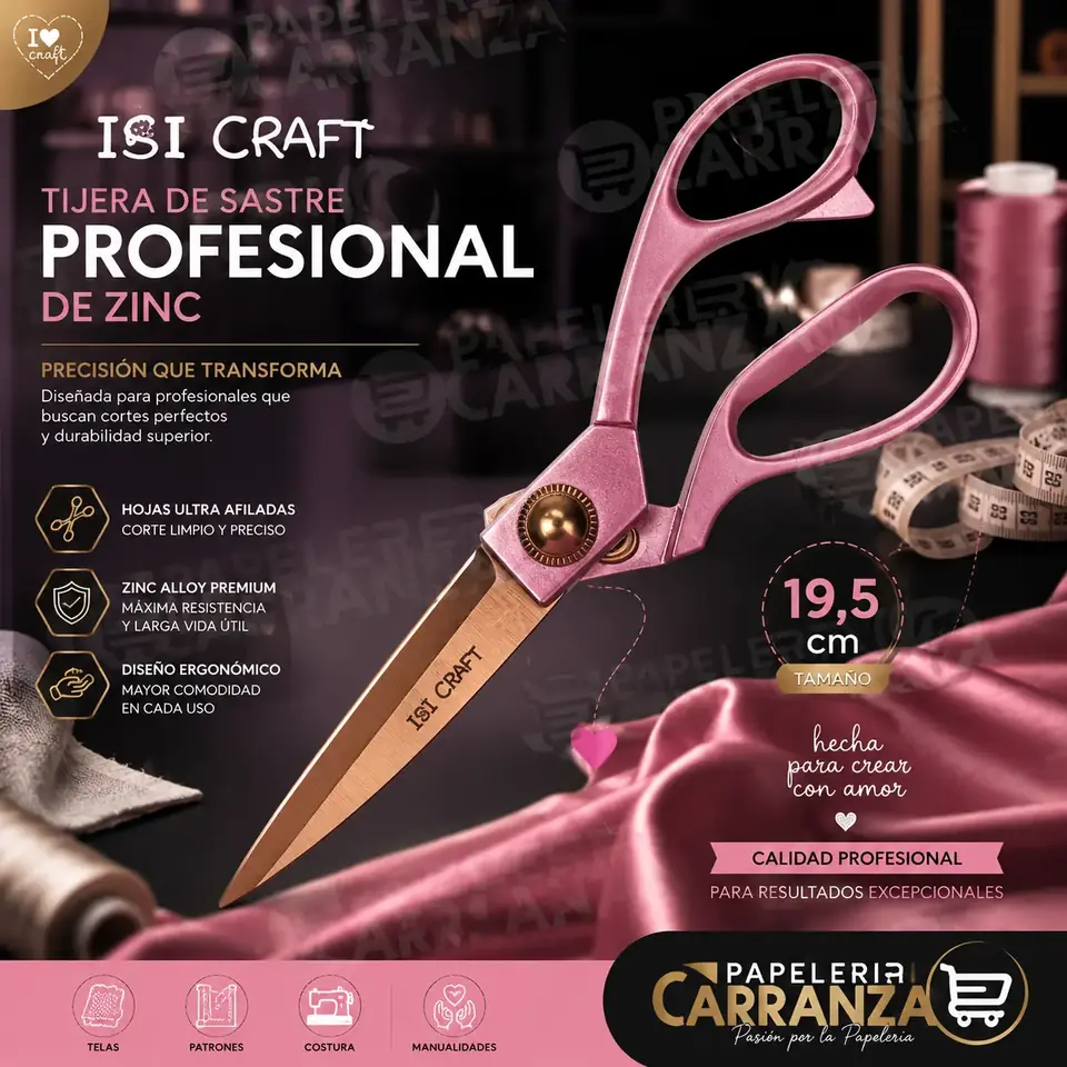 TIJERAS SASTRE IBI CRAFT "PROFESIONAL ZINC" VINTAGE ROSA - 19.5CM COSTURA Y MANUALIDADES