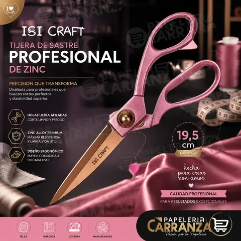 TIJERAS SASTRE IBI CRAFT "PROFESIONAL ZINC" VINTAGE ROSA - 19.5CM COSTURA Y MANUALIDADES