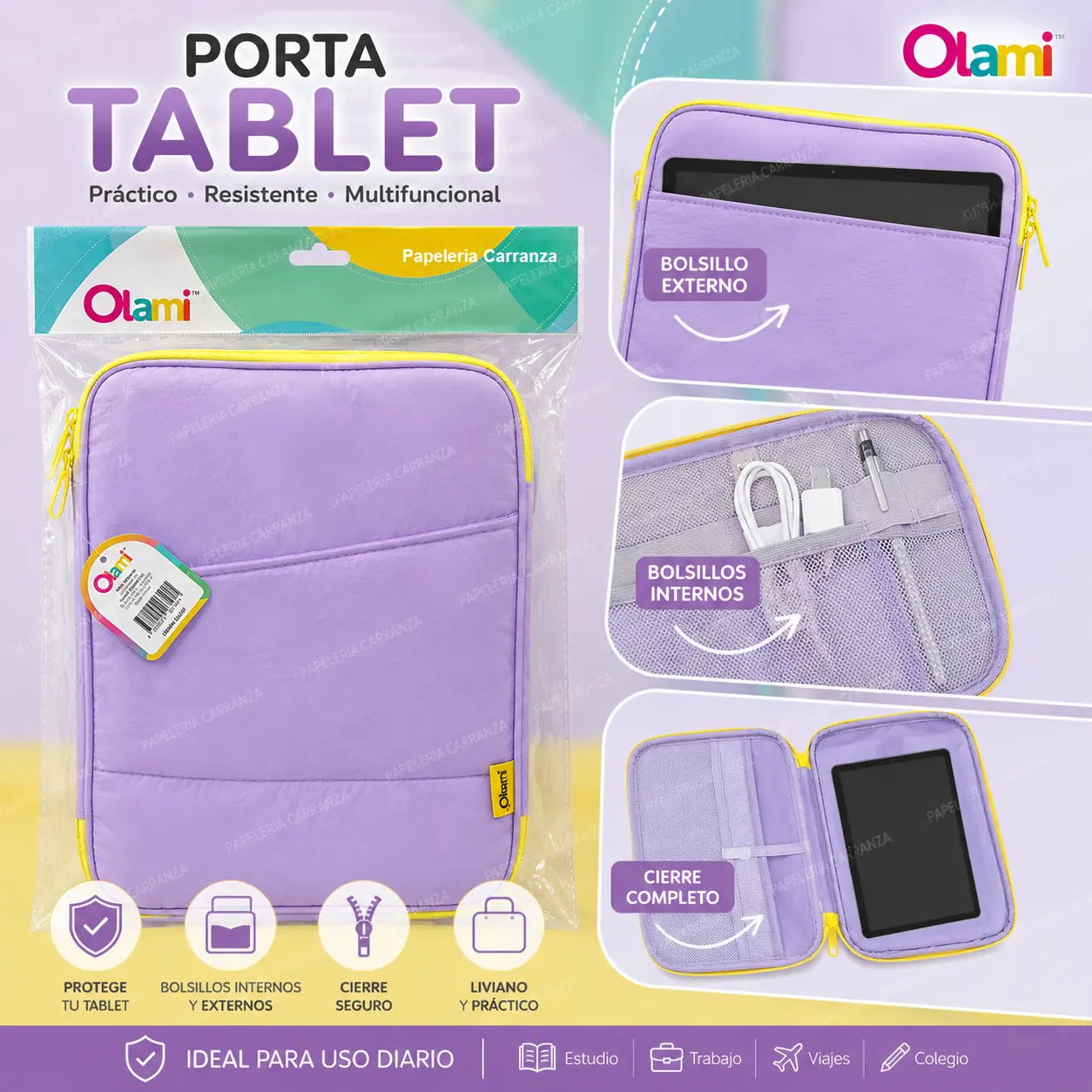 Porta Tablet Funda Reforzada - Olami - Con Cierre y Bolsillos