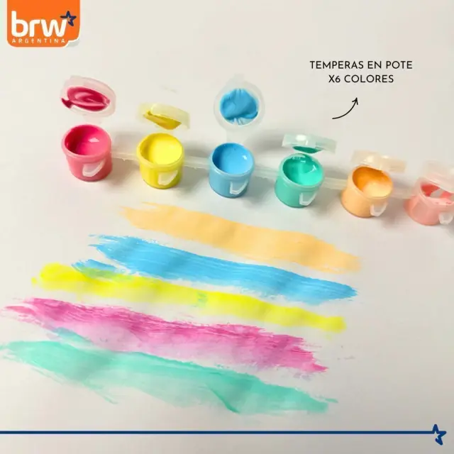 TEMPERAS BRW * UNICORNIOS * x 6 POMITOS (3ml C/U) + PINCEL
