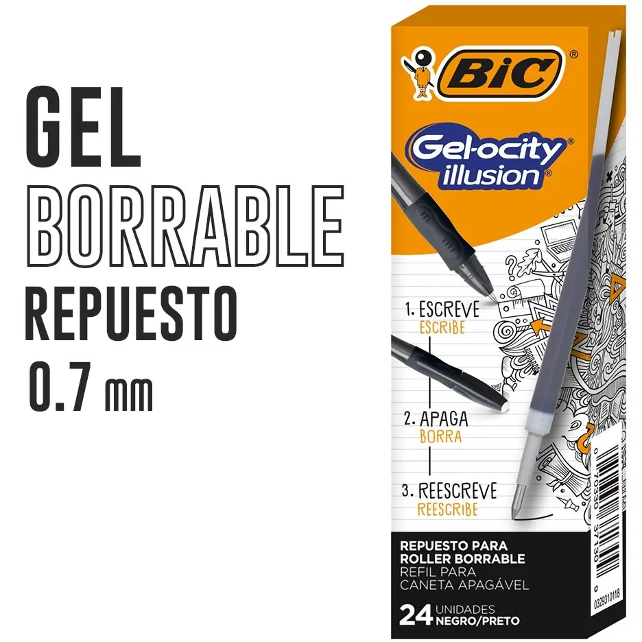 REPUESTO PARA LAPICERA BORRABLE BIC " GELOCITY " TINTA NEGRA
