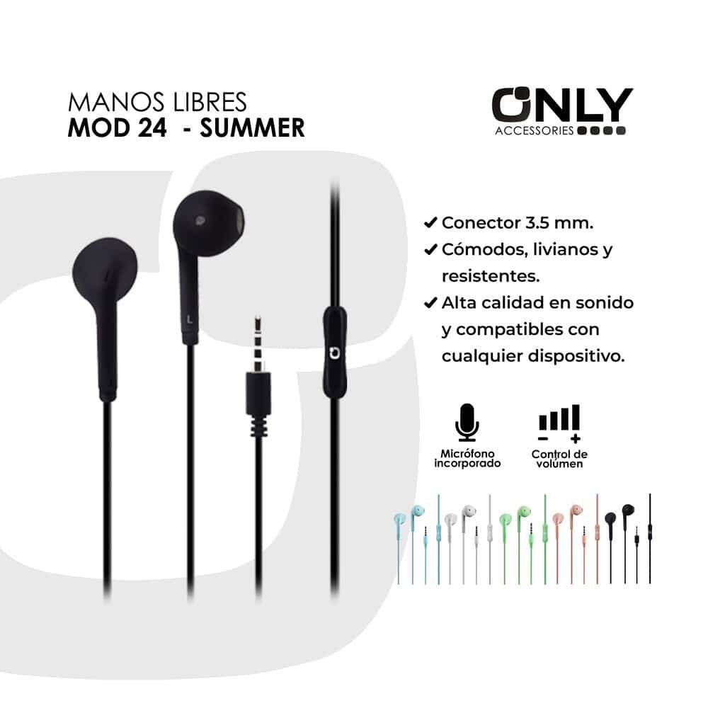 Auriculares ONLY **  SUMMER NEGRO ** c/ Micrófono - (TIPO SAMSUNG - SIN GOMITA)