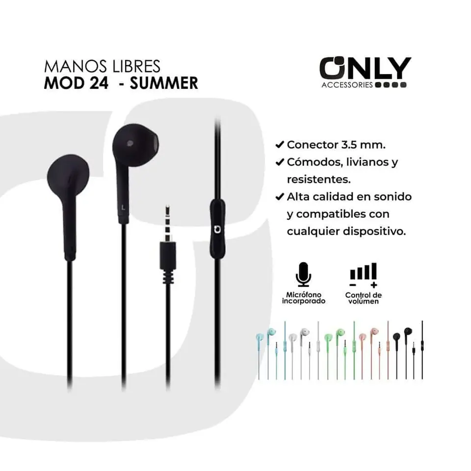 Auriculares ONLY **  SUMMER NEGRO ** c/ Micrófono - (TIPO SAMSUNG - SIN GOMITA)