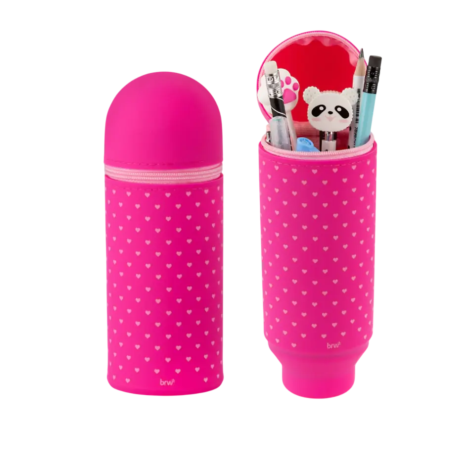 Cartucheras de Silicona Tubo Vertical - Corazones Fucsia - BRW Porta Lápices de escritorio Extensible