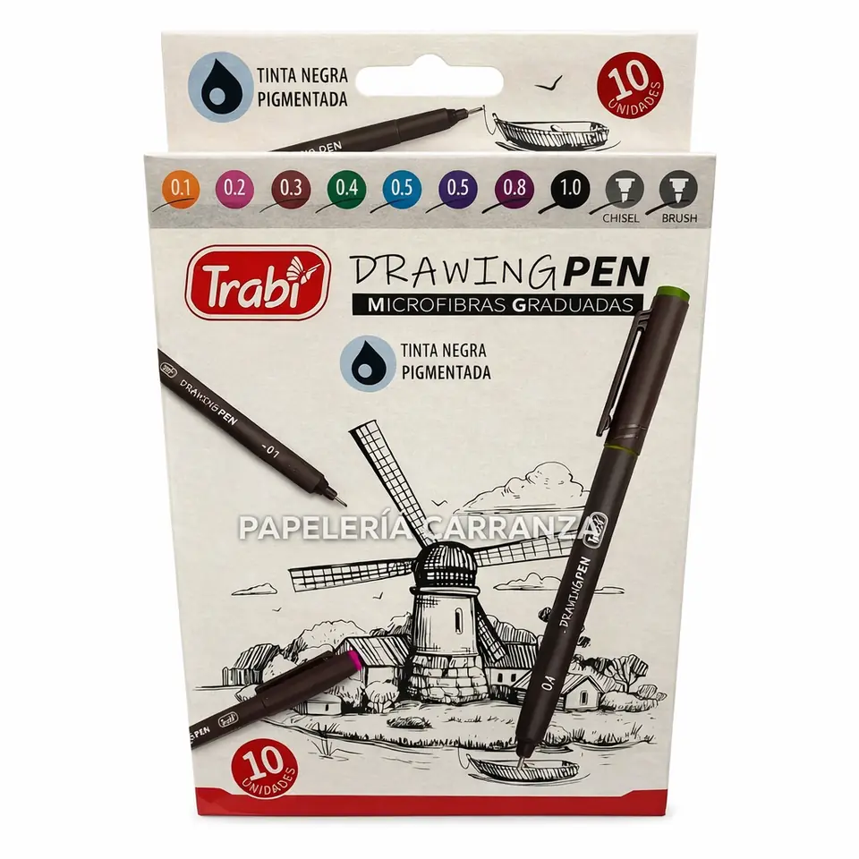 Estilógrafos Graduados TRABI Negro DRAWING PEN Blister x 10 GRAFOS (Excelente Calidad)