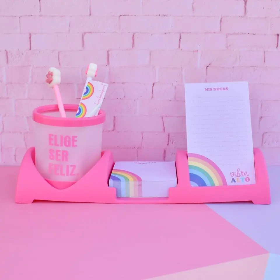 Set Organizadores de Escritorio " Elige Ser Feliz " Rosa (Porta lapiz No Incluido) Cod 5850