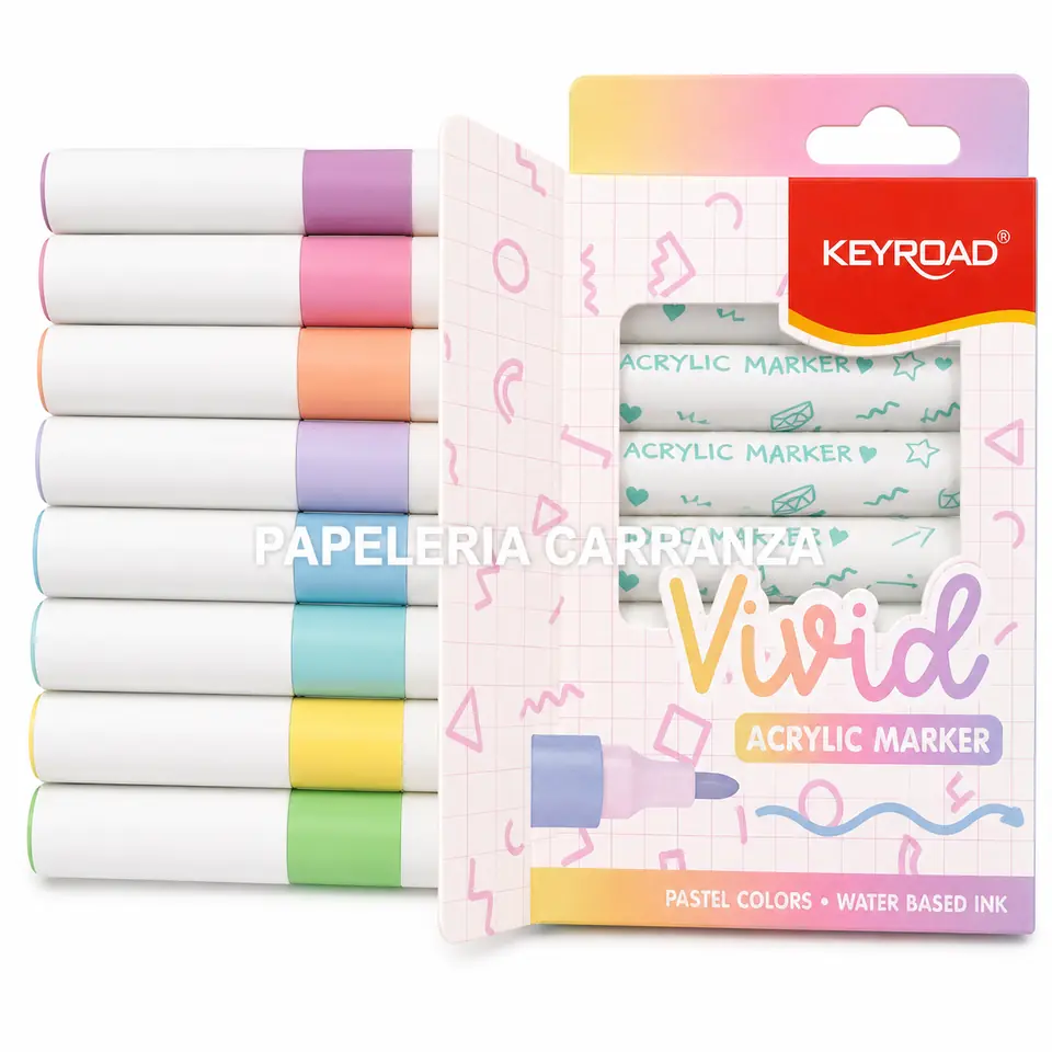 MARCADOR DE ACRILICO ** VIVID POP PASTELES x 8 UNIDADES ** KEYROAD