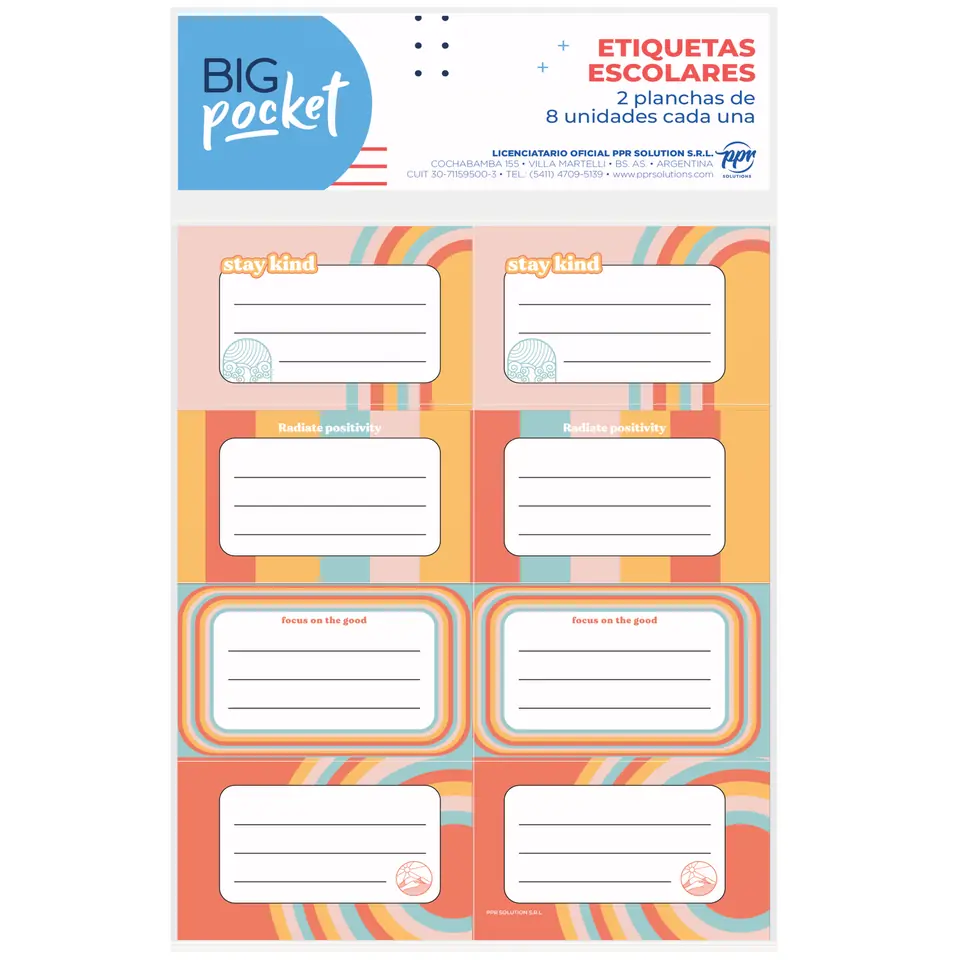 ROTULOS ESCOLARES PPR * ARCOIRIS * ETIQUETAS X 16 UNIDADES