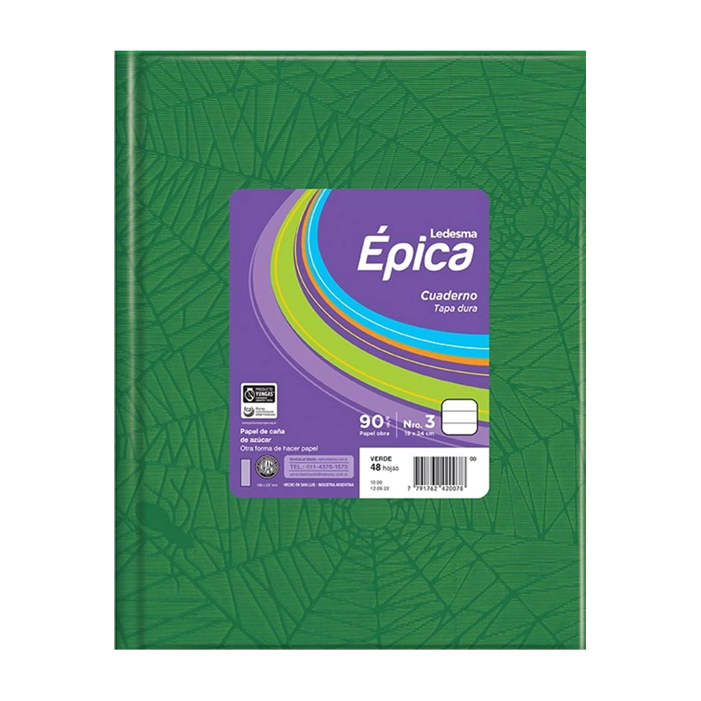 Cuaderno Tapa Dura Forrado Araña / Verde / EPICA 50 HOJAS RAYADO (TAMAÑO GRANDE N°3 / A3) 19x24 (Hoja de 90 gr)
