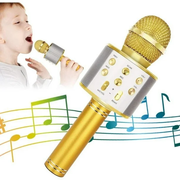 Micrófono Bluetooth Karaoke " DORADO " C/ Parlante Incluido + Función Remix WS - 858