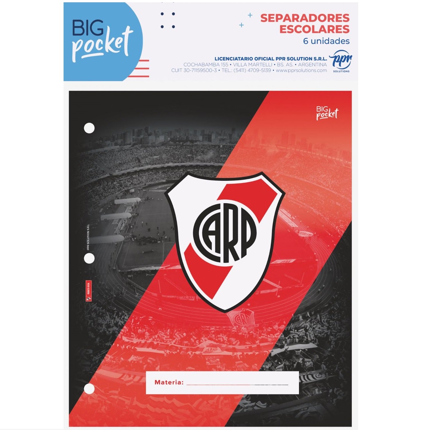 Separadores de Materias PPR "RIVER PLATE" Tamaño Escolar (Fantasia)