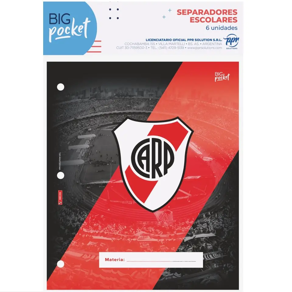 Separadores de Materias PPR "RIVER PLATE" Tamaño Escolar (Fantasia)