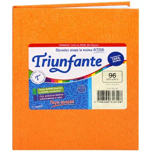 Cuaderno Tapa Dura Forrado Araña // NARANJA // TRIUNFANTE 100 HOJAS RAYADO (TAMAÑO GRANDE N°3 / A3) 19x24