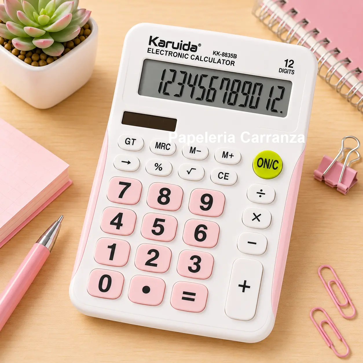 Calculadora Kariuida "ROSA PASTEL" KK-8835B -TAMAÑO MEDIANO (12 digitos)