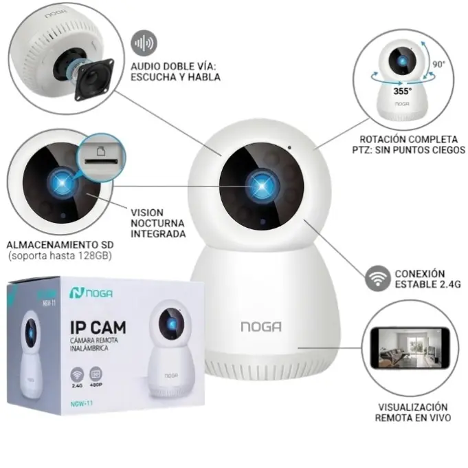 Camara de Seguridad * Noga 720p * Inalambrica (INTERIOR) IP Visión Nocturna - Deteccion de Movimiento
