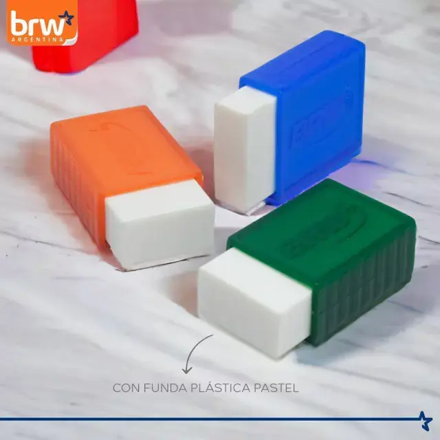 Goma de Borrar BRW * TRADICIONAL * CON FUNDA PLASTICA (Excelente Agarre)