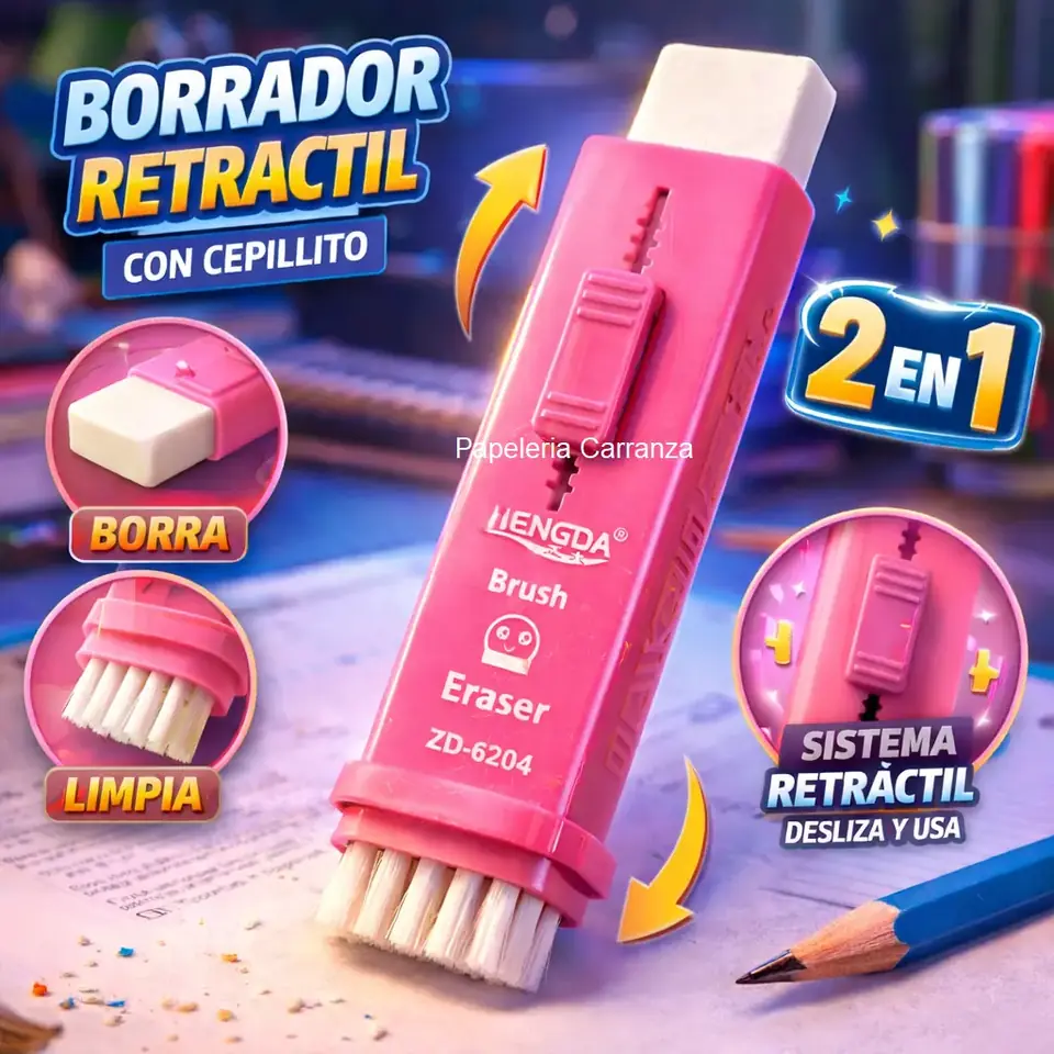 Borrador Retractil + Cepillito de Limpieza ZHENGDA 2 en 1