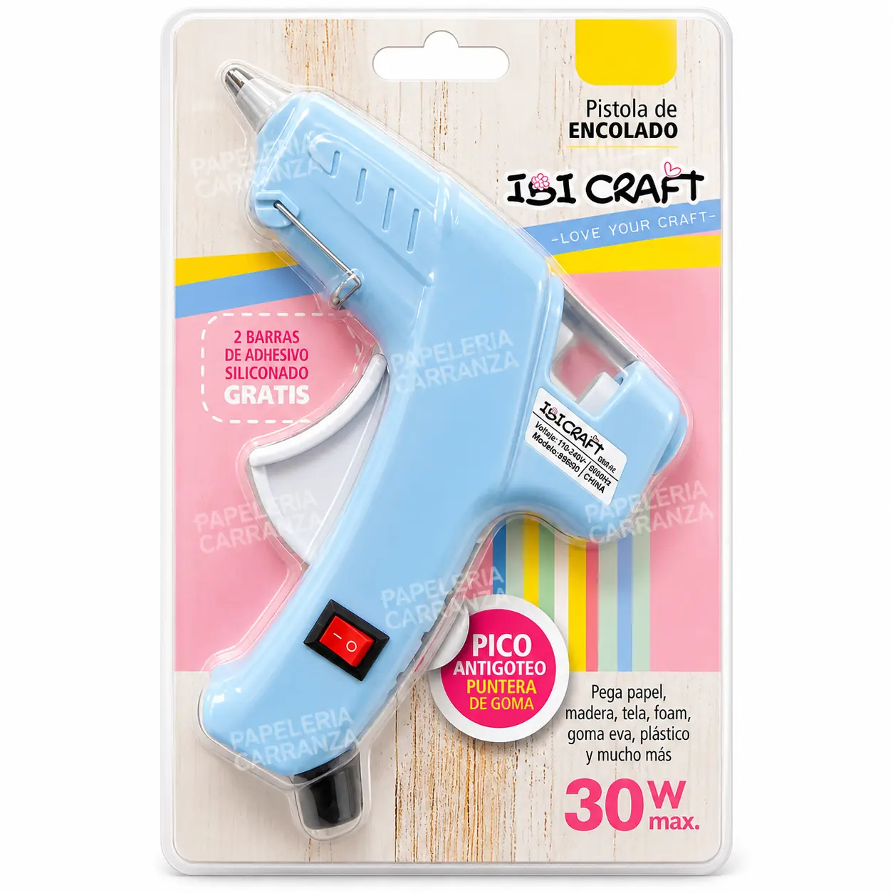 Pistola Encoladora " IBI CRAFT CELESTE PASTEL " Chica 30 W (super Potente) + 2 barras de silicona de Regalo!