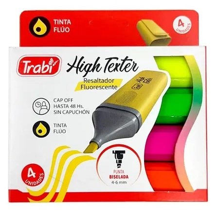 Caja Resaltadores Trabi * Flúo x 4 * High Texter Chatos