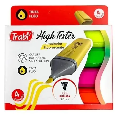 Caja Resaltadores Trabi * Flúo x 4 * High Texter Chatos