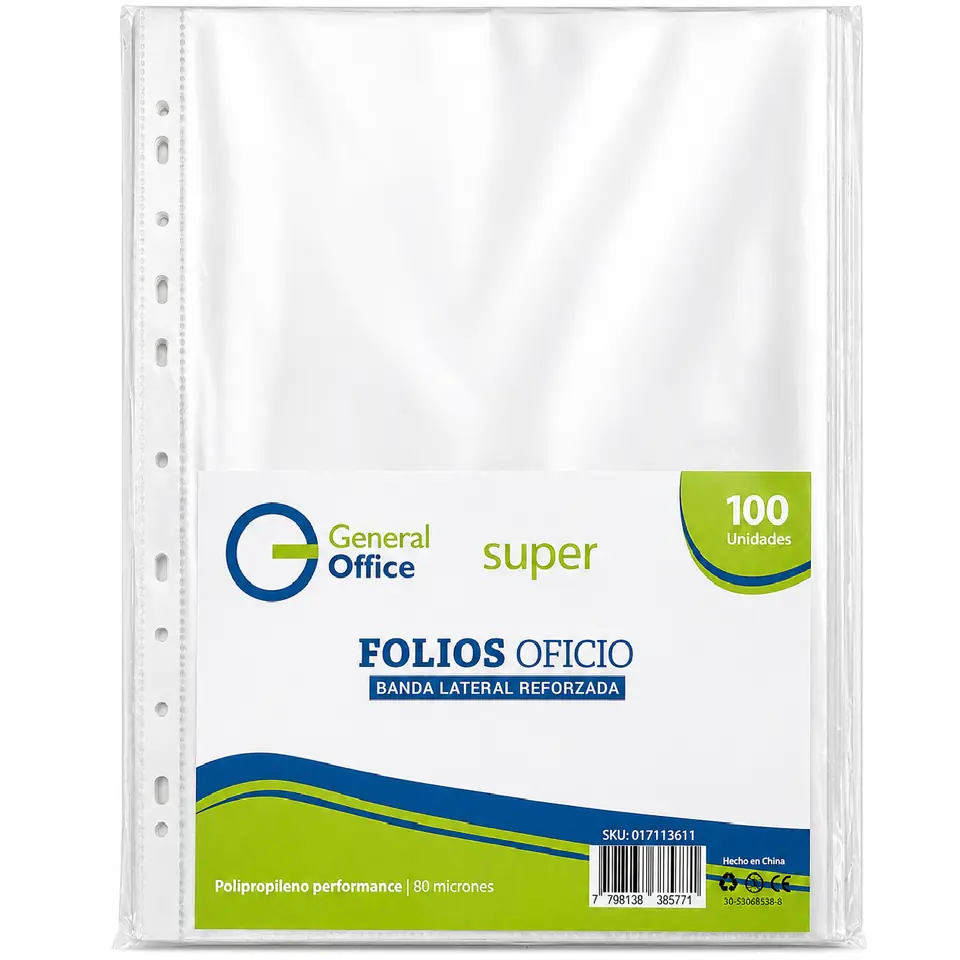 FOLIO OFICIO General Office " SUPER 80 Micrones" Reforzados BOLSA X 100 unidades