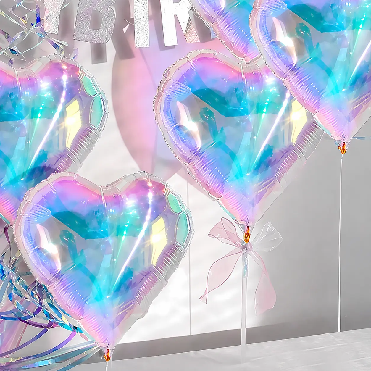 GLOBOS - CORAZÓN IRIDISCENTE 18" x 5 UNIDADES - (AIRE O HELIO)