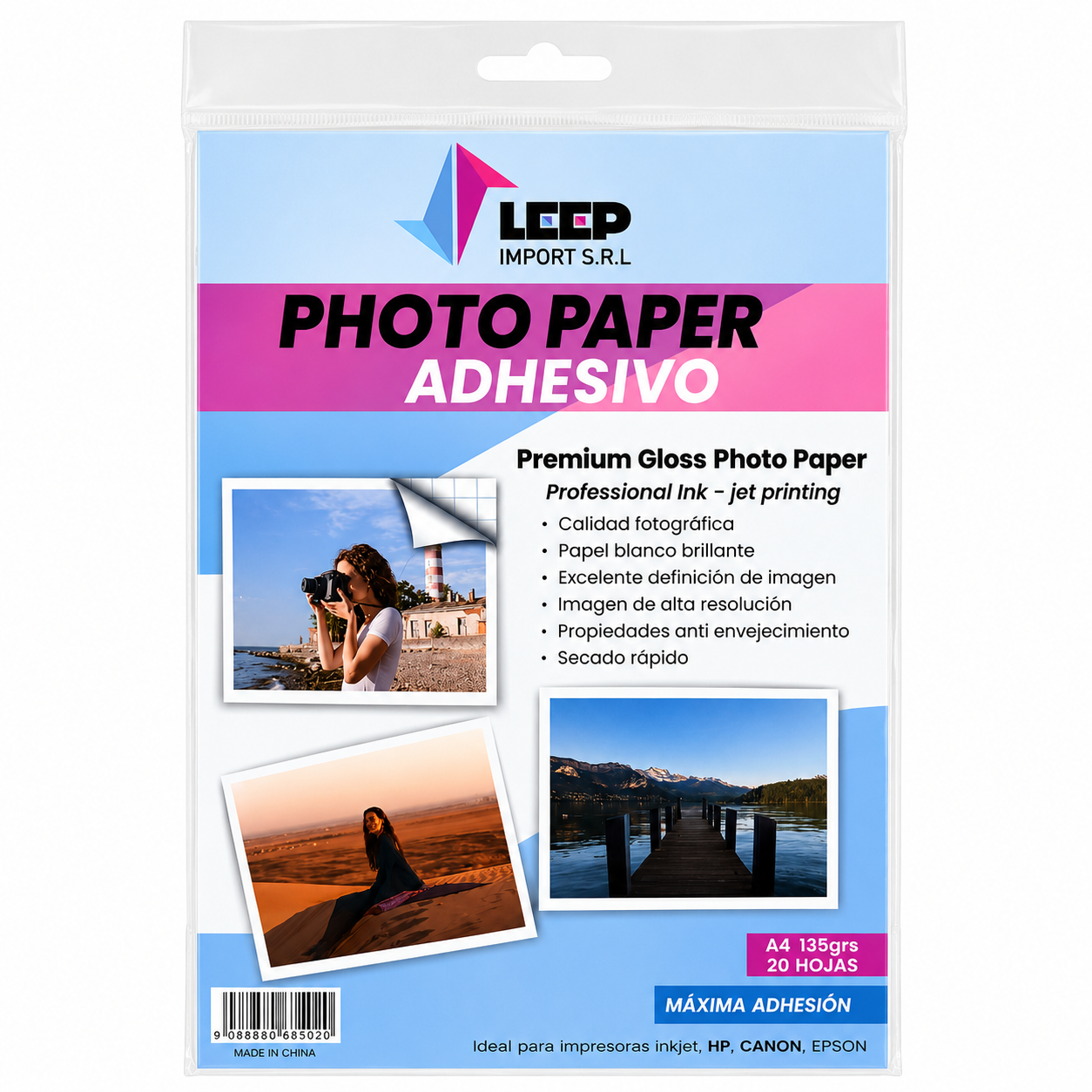 Resma de Papel Fotografico "Autoadhesivo LEEP" A4 135 Gr (20 hojas)