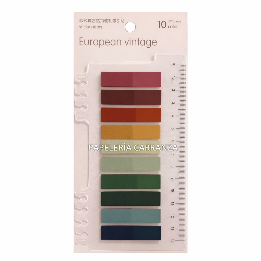 Señaladores de Pagina "European Vintage" 10 Colores (apto para Cuadernos Inteligentes y Carpetas) + Regla