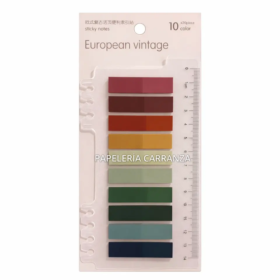 Señaladores de Pagina "European Vintage" 10 Colores (apto para Cuadernos Inteligentes y Carpetas) + Regla
