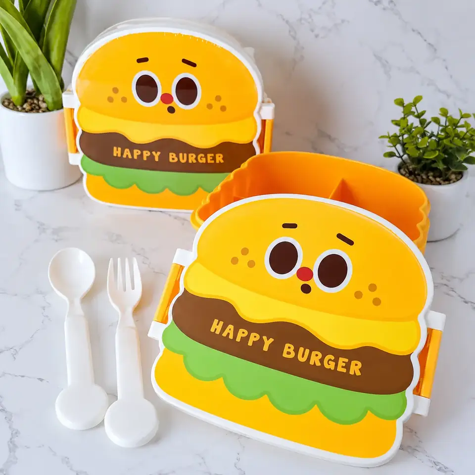 Loncheras Hermeticas - Happy Burger -  c/ división Interna + Cubiertos