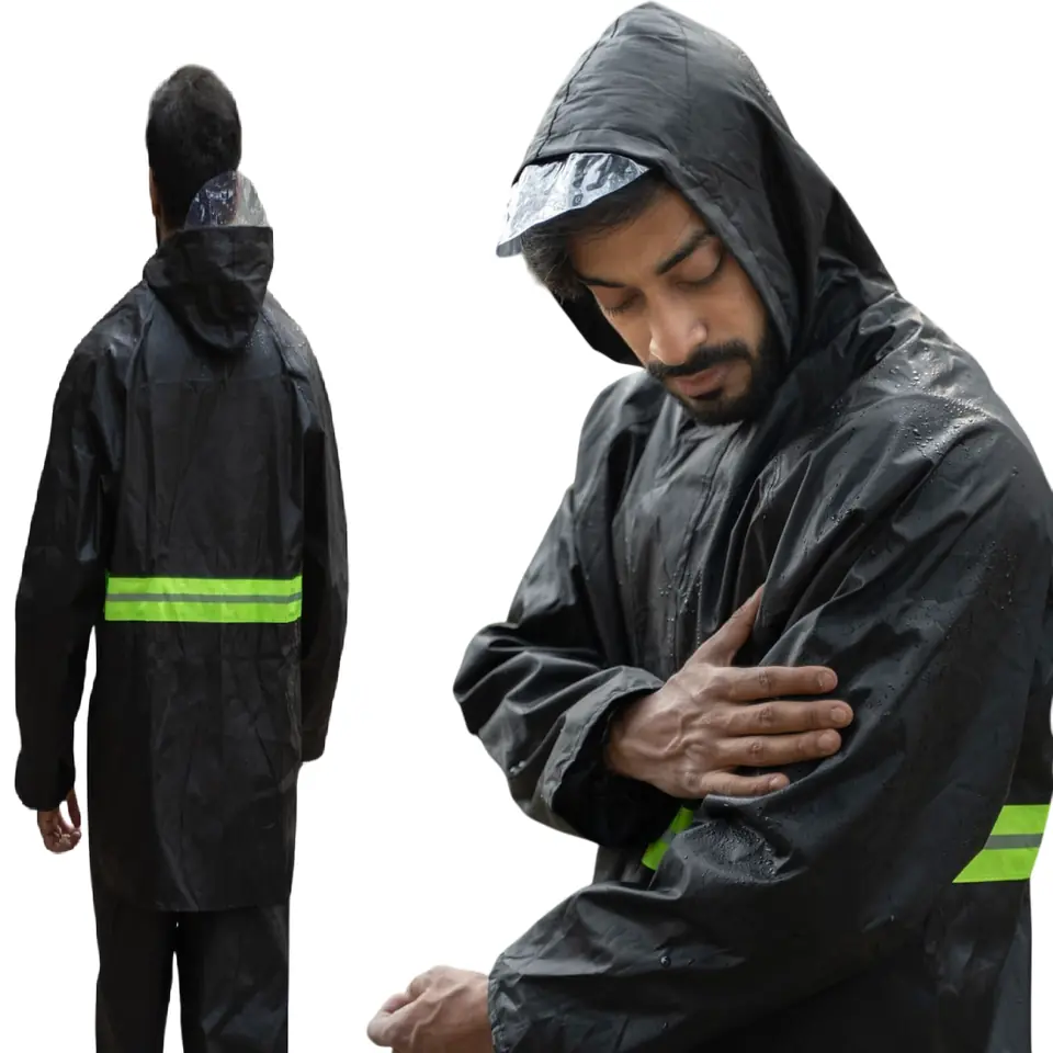 CONJUNTO PILOTOS DE LLUVIA ROMPE VIENTO XL + PANTALON LISO ADULTOS - CALIDAD CON REFLECTARIO - COLOR NEGRO -