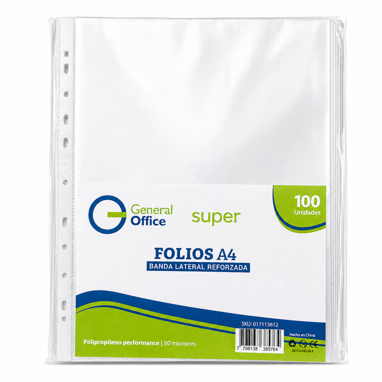 FOLIO A4 General Office " SUPER 80 Micrones" Reforzados BOLSA X 100 unidades