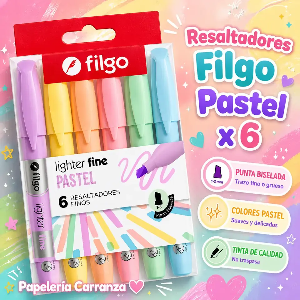Resaltadores Filgo x 6 Pastel en Blister
