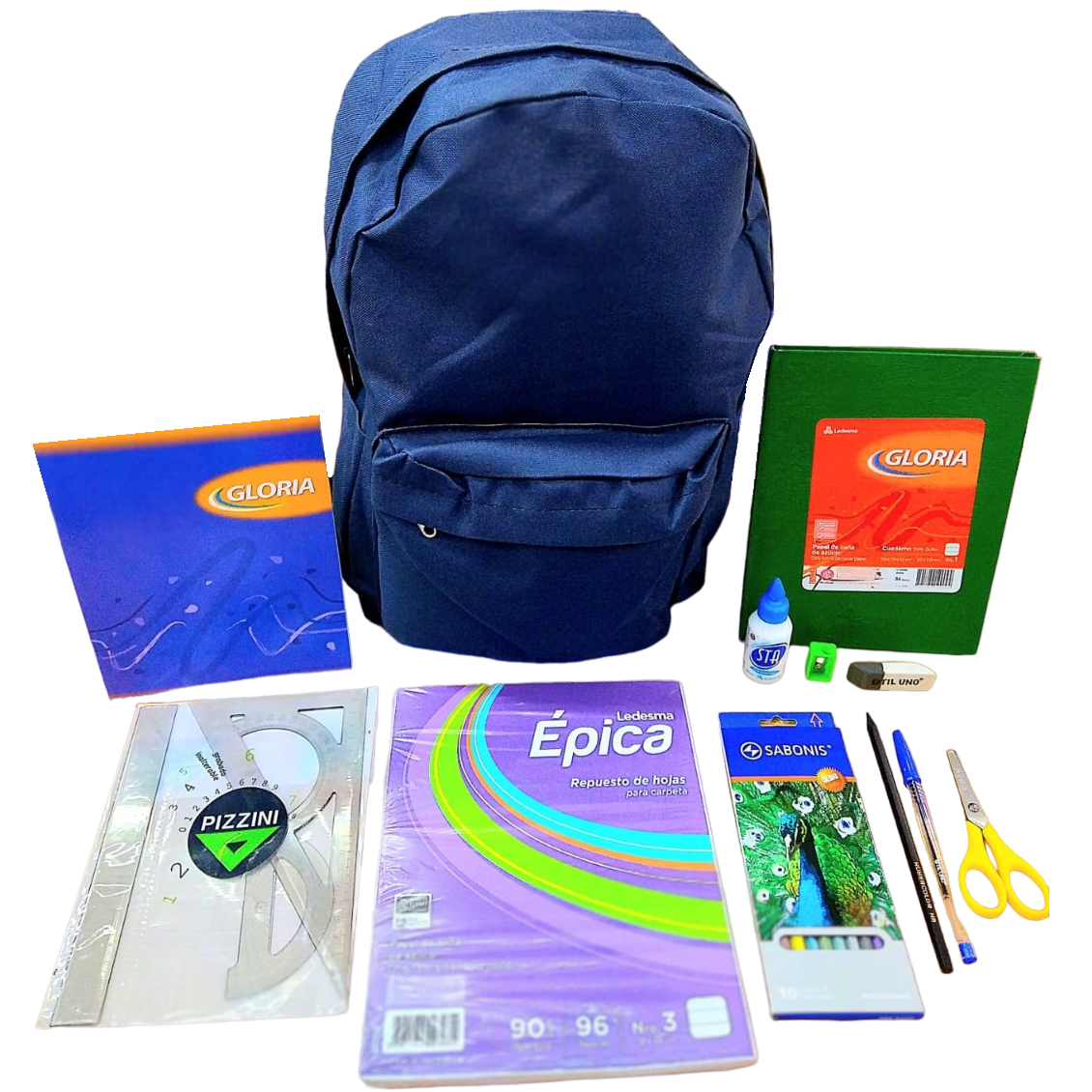 MEGA KIT ECONOMICO 2025 Mochila + Repuesto escolar + Cuaderno Tapa dura + Cuaderno Tapa Flexible + Set de geometría + Lápices y Útiles Varios