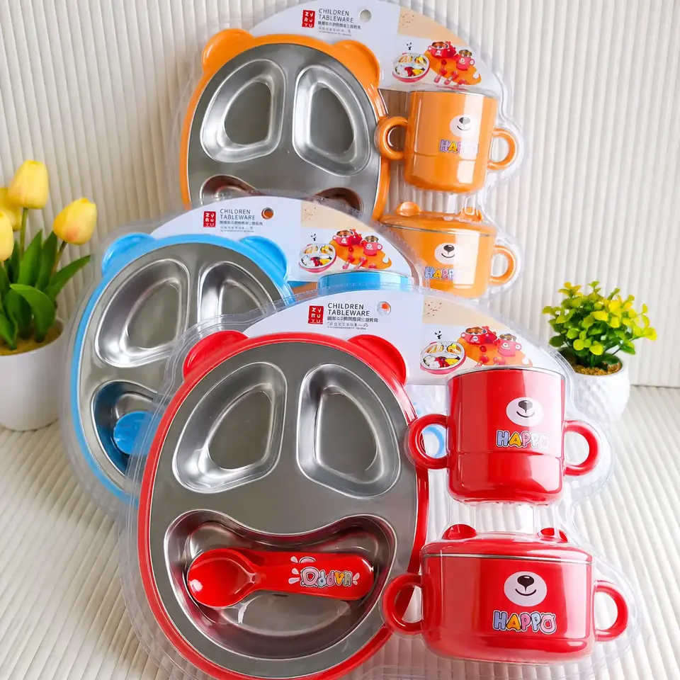 SET DE VAJILLA INFANTIL * OSITO * TERMICA X 6 PIEZAS ACERO INOXIDABLE (304)