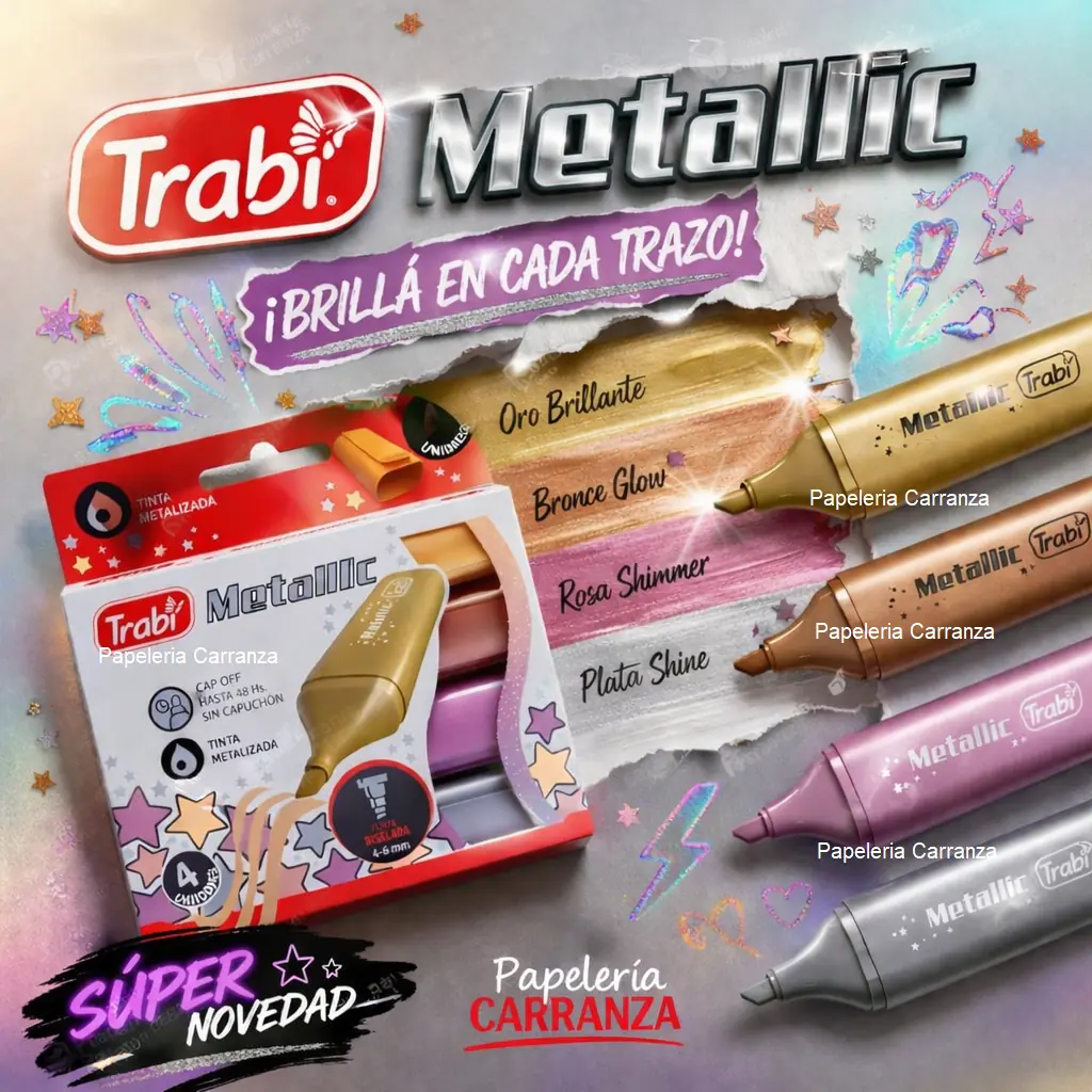 Caja Resaltadores Trabi * METALLIC x 4 * Chatos