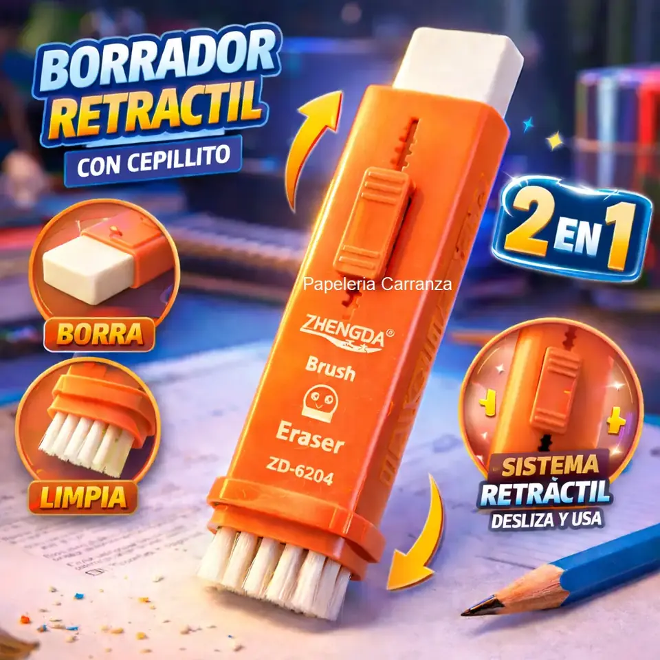 Borrador Retractil + Cepillito de Limpieza ZHENGDA 2 en 1