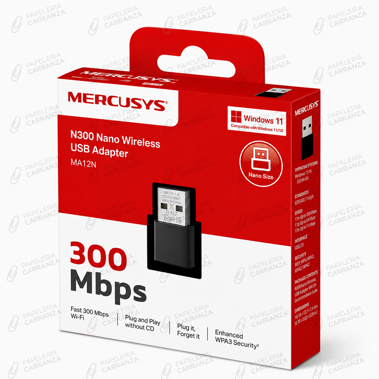 Adaptador Receptor - Wifi Usb Dual Band - MERCUSYS NANO N300 // 2 AÑOS DE GARANTIA //