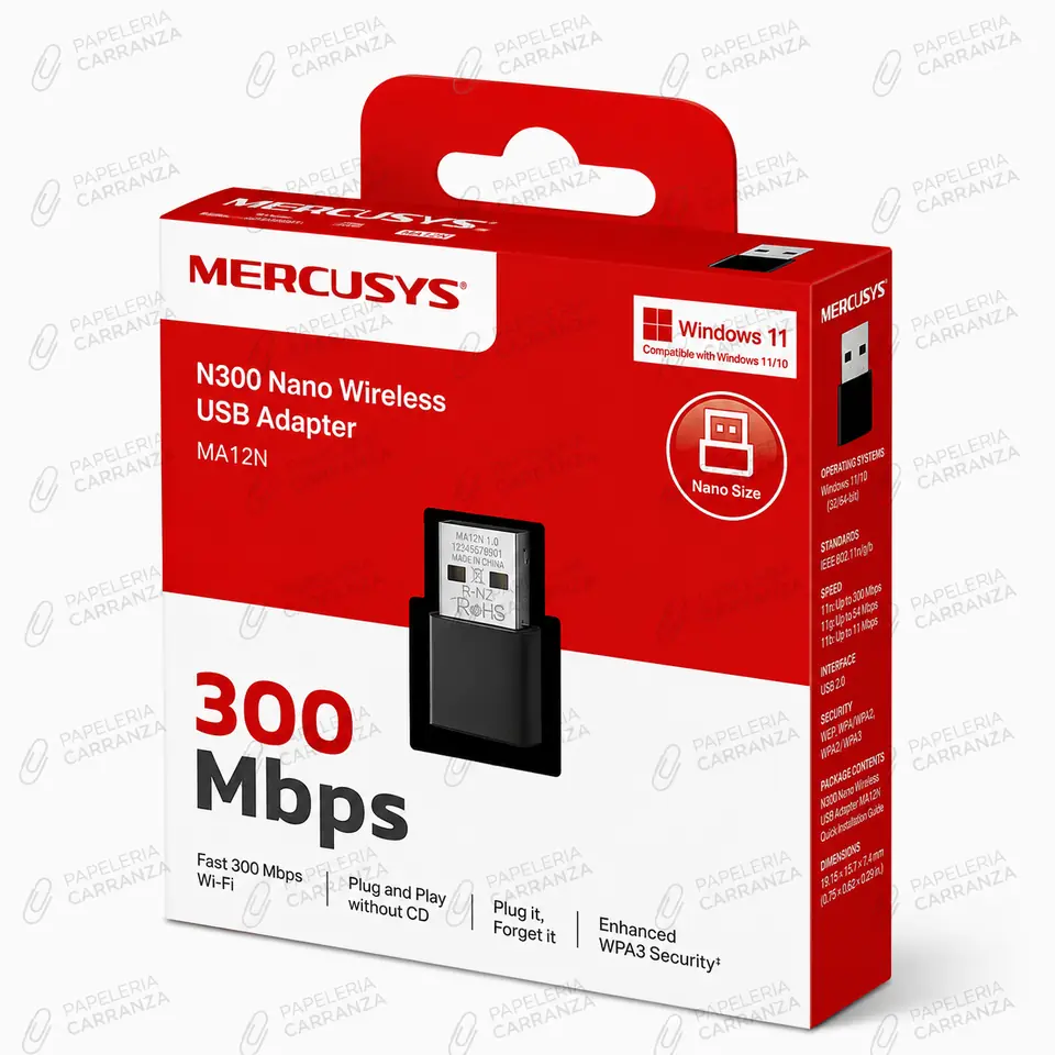 Adaptador Receptor - Wifi Usb Dual Band - MERCUSYS NANO N300 // 2 AÑOS DE GARANTIA //