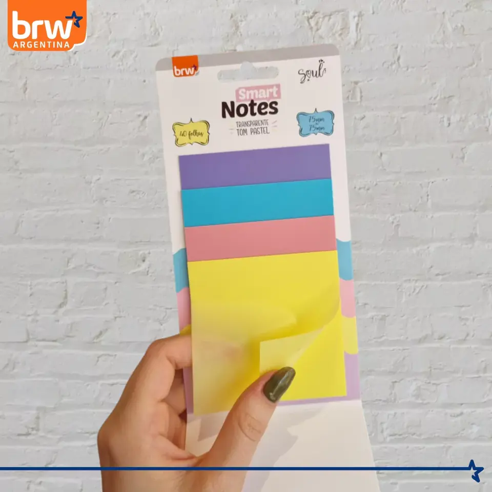 Notas Adhesivas BRW "PASTEL TRANSPARENTES" 75 x 75 - 4 COLORES - (TRANSPARENTES - RESALTADOR)