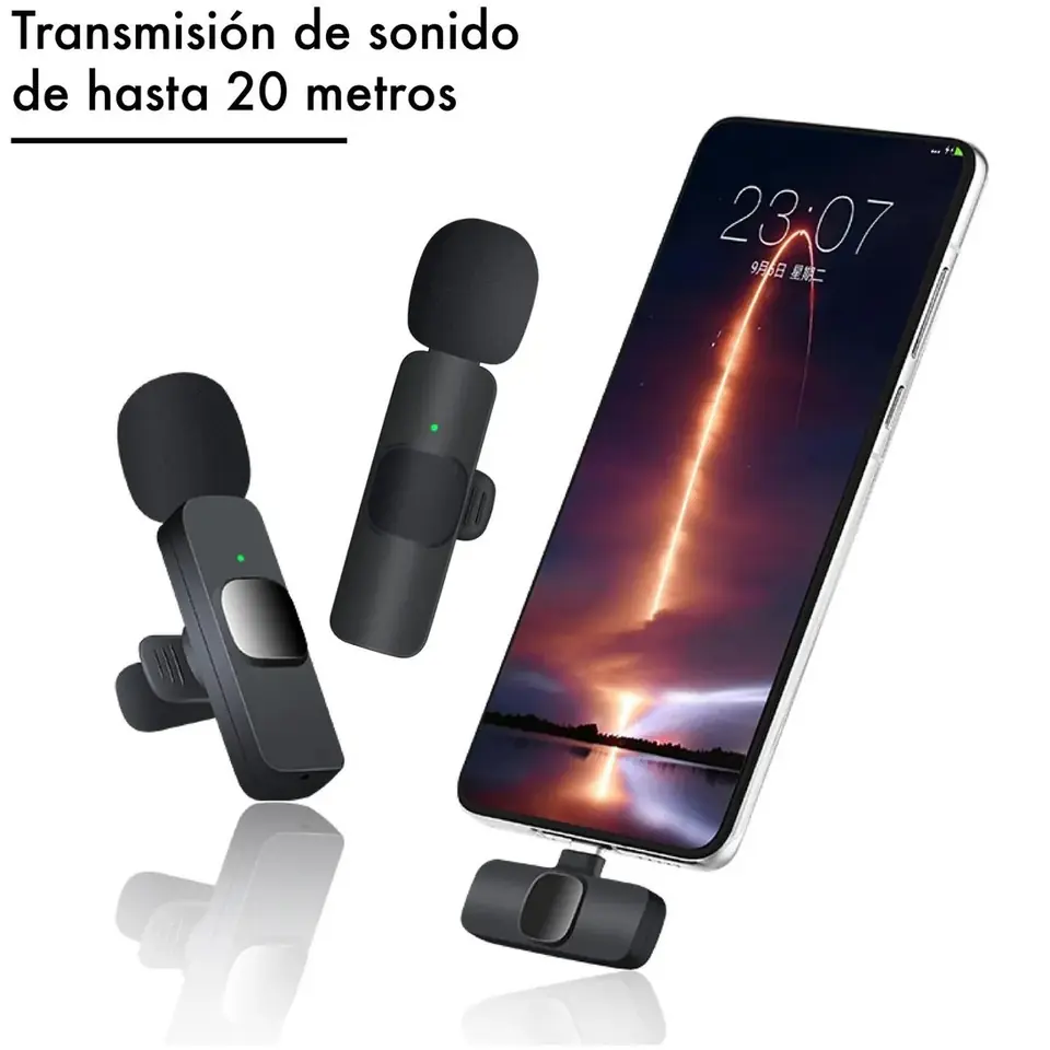 Kit Micrófonos corbateros x 2 unidades K9 Inalámbricos - Salida Tipo "C" + Adaptador para Iphone