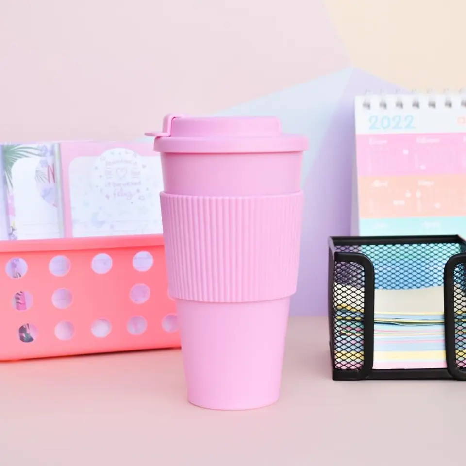 VASO SILIC0NA * COFFEE ROSA C/ AGARRE * TAPA C/ TRABA CAFE
