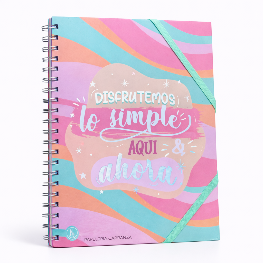 CUADERNOS UNIVERSITARIO C/ ESPIRAL 28 X 20 RAYADO ” DISFRUTEMOS ” A4 RY DESIGN